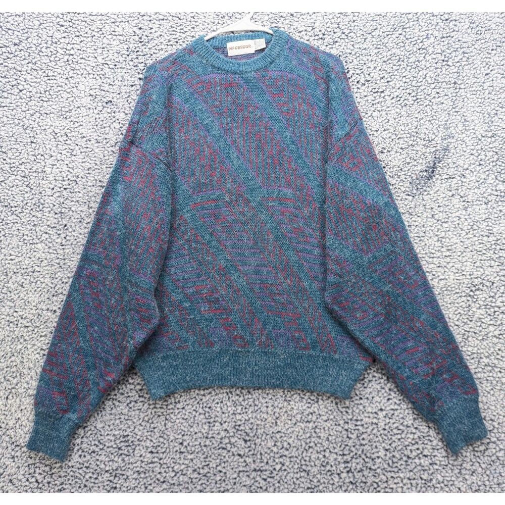 VTG McGregor Grandpa Sweater Size XL Fuzzy Knit Pullover Funky Retro 80s Blue
